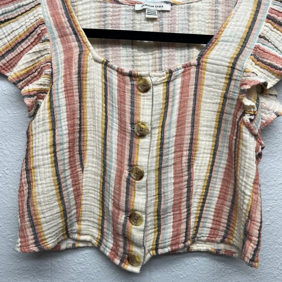 American Eagle Flutter Sleeve Gauzy Coquette Cottagecore Cropped Womens Top XS - Picture 2 of 9